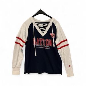 University of‎ Dayton Long Sleeve Lace-Up V-Neck Sweatshirt Women's Size Large